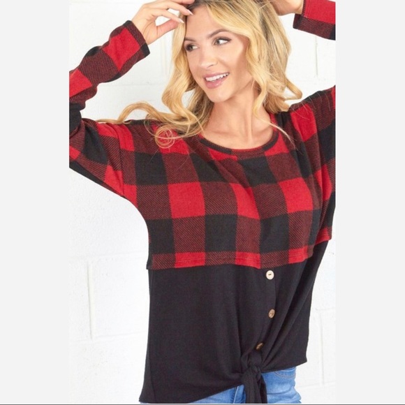 Buffalo Plaid Sweater Knit Top - Picture 4 of 6